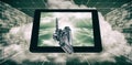 3D Composite image of composite image of robotic hand pointing Royalty Free Stock Photo