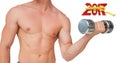 3D Composite image of fit shirtless man lifting dumbbell Royalty Free Stock Photo