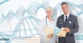 3D Composite image of portrait of male and female doctors with medical reports Royalty Free Stock Photo