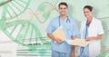 3D Composite image of portrait of male and female doctors with medical reports Royalty Free Stock Photo