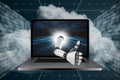 3D Composite image of robotic arm showing thumbs up
