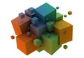 A 3D composition of multicolored cubes is arranged in an abstract pattern on a white Royalty Free Stock Photo