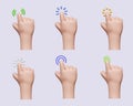 3d Computer cursor with hand and click. Diverse man arms with fingers press button, pointing or touch fingerprint scan