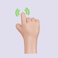 3d Computer cursor with hand and click. Diverse man arms with fingers press button, pointing or touch fingerprint scan