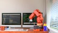 3D computer Generated image: Robot and model of AGV in LAB.