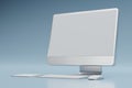 3d Computer monitor, wireless mouse, keyboard float on blue background.3d illustration Royalty Free Stock Photo