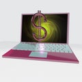 3d laptop with rosa gold dollar Royalty Free Stock Photo