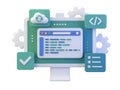 3D computer screen with coding and cloud computing icons Royalty Free Stock Photo