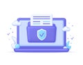 3D Computer and secure confidential files folder with paper documents access. Data files security. Royalty Free Stock Photo