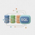 3d concept image representing sql database management with server racks, storage cylinders, and binary code Royalty Free Stock Photo