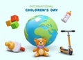 3D concept of International Children Day. Greeting card, color poster template Royalty Free Stock Photo
