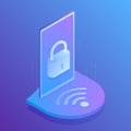 3D concept isometric wifi security, secure connection to wifi. Modern vector illustration