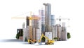 3D conceptual illustration of construction diggers and cranes in city Royalty Free Stock Photo