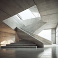 3d Concrete Staircases In Modern Library: Organic Forms, Muted Tones, Strong Diagonals Royalty Free Stock Photo