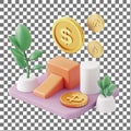 3D Concurrency Coins and Bar Chart Illustration on a Transparent Background Royalty Free Stock Photo