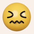 3d Confounded emoji with yellow face, scrunched, a crumpled mouth, frustration, disgust, and sadness. icon isolated on