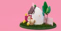 3d Congratulations and gifts for Easter illustration postcard,