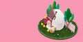 3d Congratulations and gifts for Easter illustration postcard,