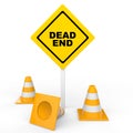 3d construction cones and dead end sign board Royalty Free Stock Photo