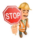 3D Construction worker with a stop signal