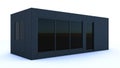 3d Container building design. Portable black office cabin container isolated.