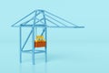 3d container gantry crane isolated on blue background. logistic import export concept, 3d illustration render, clipping path