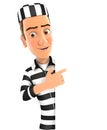 3d convict pointing to right blank wall