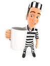 3d convict standing with cup