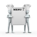 3d cook men holding menu Royalty Free Stock Photo