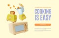 3d Cooking is Easy Placard Poster Banner Card Template Cartoon Style. Vector