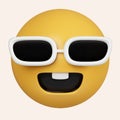 3d Cool emoticon. Smiling face with sunglasses emoji. Happy smile person wearing dark glasses. icon isolated on gray