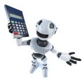3d Cool robot mechanical man holding a calculator