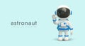 3D cosmonaut. Human in spacesuit with opaque helmet. Greeting gesture