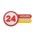 3D Countdown Timer Graphic Showing 24 Hours Left to Go with Red and Yellow Labels on White Background Royalty Free Stock Photo