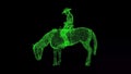 3D Cowboy on horseback on black bg. Rancher Man on Horse. Horse riding lessons. Western ranch concept. Training horse