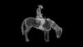 3D Cowboy on horseback on black bg. Rancher Man on Horse. Horse riding lessons. Western ranch concept. Training horse