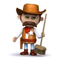 3d Cowboy sheriff hands out a broom Royalty Free Stock Photo