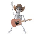 3d Cowboy skeleton leaps in the air with his acoustic guitar