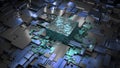 3d cpu processor chip background. Technological abstract illustration of microcircuit and microchip computer. Artificial Royalty Free Stock Photo