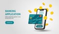 3D credit card. Online bank payment for mobile phone app. Online banking finance application web banner. Digital wallet Royalty Free Stock Photo
