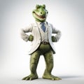 Friendly Anthropomorphic Crocodile In Suit: Hiperrealistic Cartoon Character