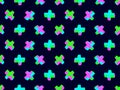 3D crosses seamless pattern. Isometric pluses of acid color. Cross shape. Acid trip. Design for posters, banners and promotional