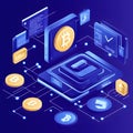 3D cryptocurrency and bitcoin wallet concept, digital blockchain coins, secure crypto transactions