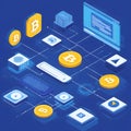 3D cryptocurrency and bitcoin wallet concept, digital blockchain coins, secure crypto transactions, modern financial technology