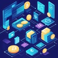 3D cryptocurrency and bitcoin wallet concept, digital blockchain coins, secure crypto transactions, virtual currency technology