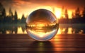 3D crystal ball, reflecting vibrant sunset