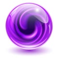 3D crystal sphere, purple glass ball with abstract spiral marble shape inside Royalty Free Stock Photo