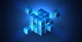3D cube data background illustrating technology and blockchain network structure. Abstract geometric blocks for AI systems Royalty Free Stock Photo