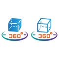 3d cube 360 degree rotation line icon, outline and solid vector