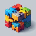 3D Cube of Interlocking Jigsaw Pieces Royalty Free Stock Photo